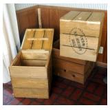"The American West" Wood Crate Boxes, Qty 3, 2 With Hinged Lids, 18" X 17" X 17", 1 Box Without Lid,