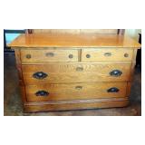 Antique Oak 4 Drawer Dresser With Tilt Mirror, Dovetail Construction 30" X 52" X 23" (Dresser) 52" X