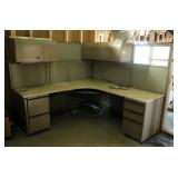 5-Drawer Corner Office Desk with Lighted Overhead Cabinets, 65" X 78" X 78"