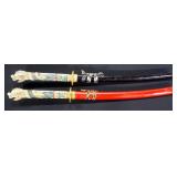 Pair Of Katana Swords, Gold Toned Hilts, Embossed Dragon Handles, With Scabbards Pair Of Katana Swords, Gold Toned Hilts, Embossed Dragon Handles, With Scabbards