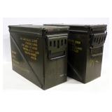 Two Large Metal Ammo Cans, 14"H x 8.25"W x 18.5"L Two Large Metal Ammo Cans, 14"H x 8.25"W x 18.5"L