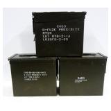 Three Metal Ammo Cans, 10"H x 6"W x 12"L Three Metal Ammo Cans, 10"H x 6"W x 12"L