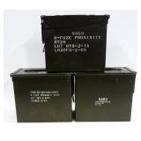 Three Metal Ammo Cans, 10"H x 6"W x 12"L