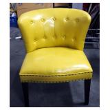 At Home Contemporary Upholstered Chairs, Buttoned Barrel BacK And Brass Accents, Qty 2, 34" x 27.5" 