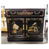 Jasper Original 2 Door Buffet, Hand Painted Oriental Images, On Wheels, 33" H x 36" W x 19" D
