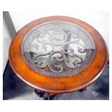 Round Solid Wood Side Table/End Table With Beveled Glass Top 26" H x 28" Dia