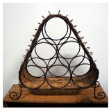 Vintage Wine Crate Shelf, Metal Bottle Carrier, Wicker Wine Rack And Ceramic "Vin Rouge" Wall Art