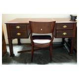 Solid Wood 4 Drawer Desk With Chair, 31.5" H x 58" W x 28" D