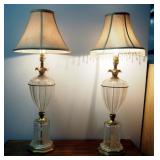 Vintage Matching 38 " Table Lamps With Glass And Brass Bases, Qty 2, Both Power On