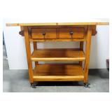 Solid Wood Rolling Drop Leaf Kitchen Cart With Single Drawer And Storage Shelves, 36" H x 48" W x 22