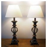 Matching 25" Pedestal Table Lamps, Qty 2, Both Power On