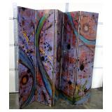 6.5 Foot, 5 Panel Room Divider Hand Painted By Local Artist Sam Finley