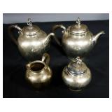 Silver Plate Tea And Coffee Pots And Cream And Sugar , 4 Total Pieces