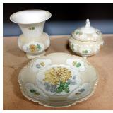 Hutschenreuther Bavaria Porcelain 13" Platter, 8.5" Vase And 7" Covered Dish