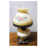 Vintage Table Lamp With Floral Glass Design And Brass Base, Top & Bottom Can Light Separately, Power