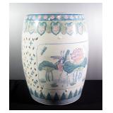 Porcelain Floral Painted Garden Stool, 18" Tall