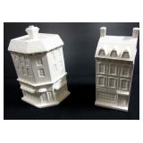 Porcelain Canister Set, Designed As Buildings, Approx 12" Tall, Qty 4