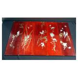 Wood Panel Art With Metal Inlays Depicting Floral And Bird Designs, Qty 5