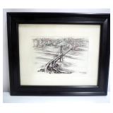 Alec Stern Etching Of Golden Gate Splendor, Framed And Matted under Glass, 17.25"x14.25"
