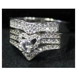 Sterling Silver Wedding Band Set, Size 8, With Gemstones