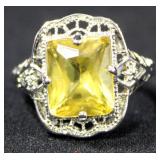 Sterling Silver Ring, Size 8 1/4, With Yellow Stone