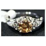 Sterling Silver Ring, Size 10, With Amber Stone