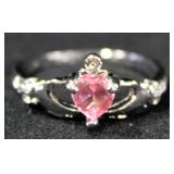 Two Sterling Silver Rings, Size 9 1/2, With Pink And Clear Stones