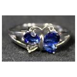 Sterling Silver Ring, Size 10.5, With Blue Stones In Butterfly Setting