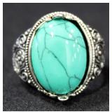 Sterling Silver Ring, Size 9, With Turquoise Colored Stone