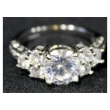 Sterling Silver Ring, Size 6 1/4, With Multiple Clear Stones
