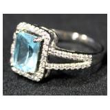 Sterling Silver Ring, Size 8 3/4, With Light Blue Stone