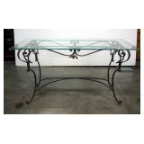 Glass Top Table With Metal Base, 28" Tall x 52" Wide x 20" Deep
