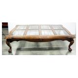 Wood And Glass Coffee Table, Claw & Ball Legs, 16" Tall x 60" Wide x 40" Deep