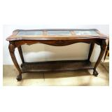 Wood And Glass Entry Table With Cane Lower Shelf, 28" H x 54" W x 17" D