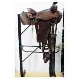 Big Horn 17" Western Roping Saddle With Tooled Leather Skirt & Fenders, Stirrups, Cotton Girth And B
