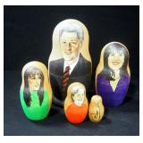 Three Sets Of Wood Nesting Dolls, Includes Bill Clinton (2 Sets) And Soviet Union Leaders (1 Set)