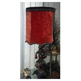Unique Vintage 42.5" Parlor Lamps With Crushed Velvet Shades And Red Glass Charms, Qty 2