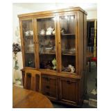 Solid Wood Three Drawer Hutch, Dovetail Construction, Three Panel Glass Doors, 76.5"x 54"x16"