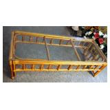 Bamboo Coffee Table With Glass Top, 15.5" x 52.5" x 21"