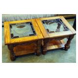 Matching Solid Wood End Tables With Stained Glass Top Qty 2, 16" x 20" x 20"
