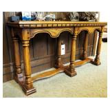 Solid Wood Sofa Table With Beveled Mirrored Glass Top, 28" x 54" x 16"