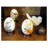 Avon Collectible Porcelain Eggs, Qty 7, Hand Painted Vase And Doves