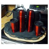 Insulated Thermos And Cup Set Qty 2, Wood Turkey Carving Board And Place Mats,Qty 4