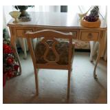 Painted Solid Wood Two Drawer Vanity With Matching Chair, 29" x 42" x 18"