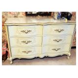 Painted Solid Wood Six Drawer Dresser With Bow Front, 32" x 50" x 18"