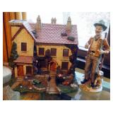 Home Trends Solar Lighted House And Ceramic Hunter With Dog Figurine