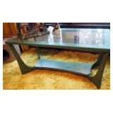 Mid Century Solid Wood Coffee Table With Glass Top 17" x 36" x 18"