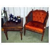 Vintage Mersman End Table, 20" x 21" x 27" And Upholstered Rounded Back Side Chair