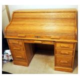 Oak Crest, Solid Oak Roll Top Desk With 14 Drawers, And Mail Sort, 46" x 53" x 29", Includes Key,