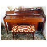 Baldwin Grand Acrosonic Piano, With Walnut Finish, 36" x 57.25" x 25.25", Includes Bench With Sheet 
